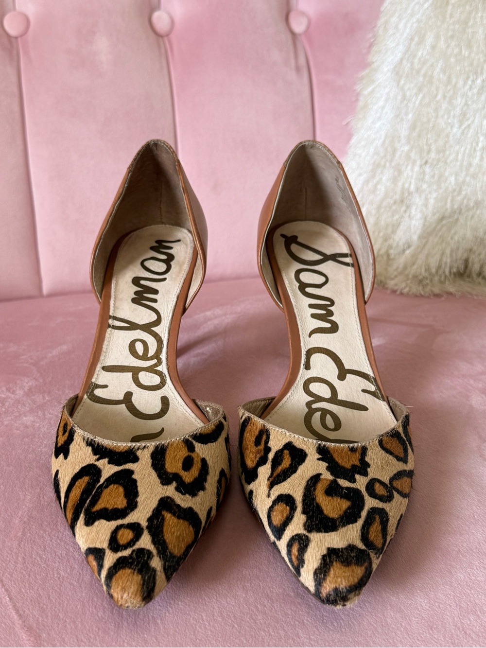 Sam Edelman Leopard Calf Hair and Brown Leather D'Orsay Pointed-Toe Heels Size 8 - Picture 8 of 12